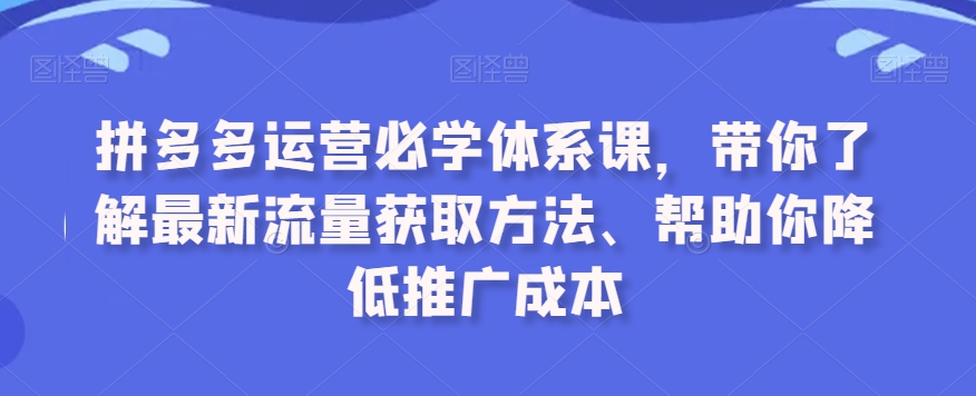 拼多多运营必学体系课，带你了解最新流量获取方法、帮助你降低推广成本_中创网,自媒体短视频教学_网创项目_网络创业无忧资源网