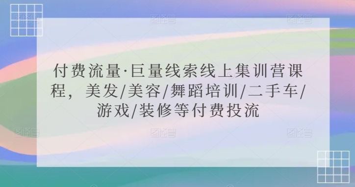 付费流量·巨量线索线上集训营课程，美发/美容/舞蹈培训/二手车/游戏/装修等付费投流_中创网,自媒体短视频教学_网创项目_网络创业无忧资源网