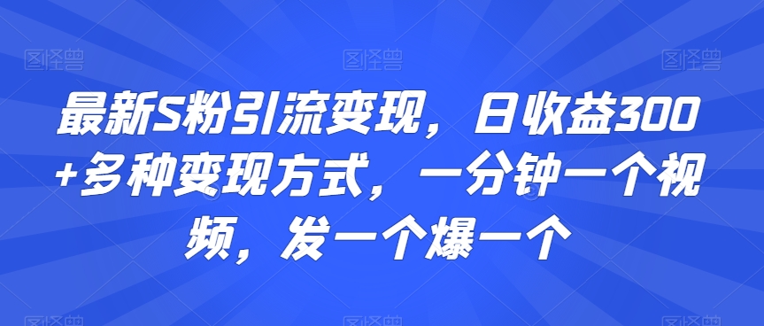 最新S粉引流变现，日收益300+多种变现方式，一分钟一个视频，发一个爆一个【揭秘】_中创网,自媒体短视频教学_网创项目_网络创业无忧资源网