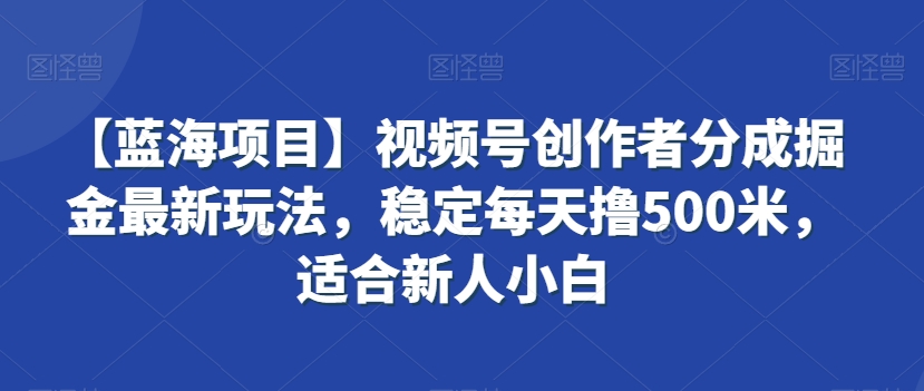 【蓝海项目】视频号创作者分成掘金最新玩法，稳定每天撸500米，适合新人小白【揭秘】_中创网,自媒体短视频教学_网创项目_网络创业无忧资源网