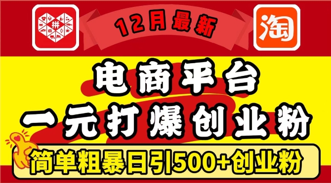 12月最新：电商平台1元打爆创业粉，简单粗暴日引500+精准创业粉，轻松月入过W【揭秘】_中创网,自媒体短视频教学_网创项目_网络创业无忧资源网