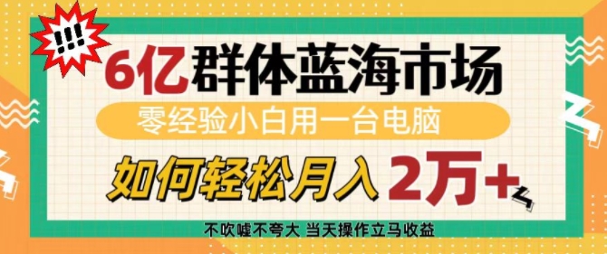 6亿群体蓝海市场，零经验小白用一台电脑，如何轻松月入过w【揭秘】_中创网,自媒体短视频教学_网创项目_网络创业无忧资源网