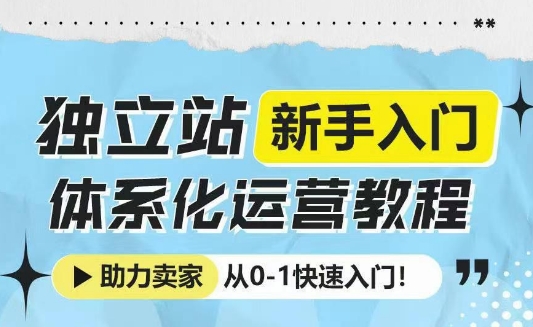 独立站新手入门体系化运营教程，助力独立站卖家从0-1快速入门!_中创网,自媒体短视频教学_网创项目_网络创业无忧资源网