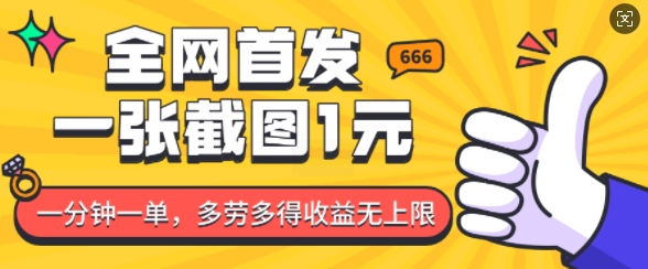 全网首发，一张截图1块钱，一分钟一单，多劳多得，收益无上限_中创网,自媒体短视频教学_网创项目_网络创业无忧资源网
