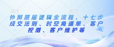 外贸底层逻辑全流程，十七步成交法则、时空角逼单、客户挖潜、客户维护等_中创网,自媒体短视频教学_网创项目_网络创业无忧资源网