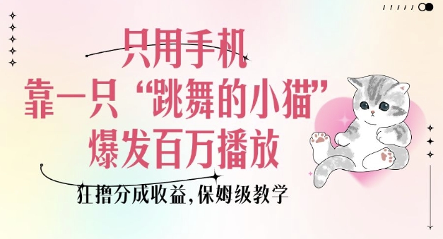 只用手机靠一只“跳舞的小猫”爆发百万播放，狂撸分成收益，保姆级教学_中创网,自媒体短视频教学_网创项目_网络创业无忧资源网
