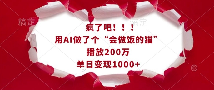 疯了吧！用AI做了个“会做饭的猫”，播放200万，单日变现1k_中创网,自媒体短视频教学_网创项目_网络创业无忧资源网
