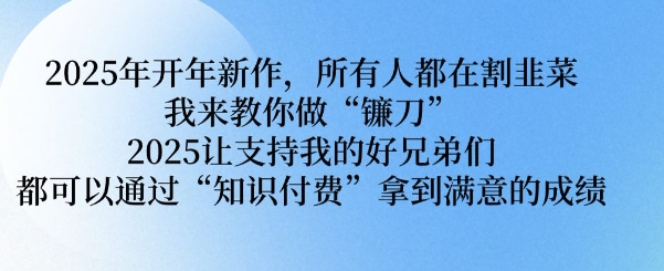 2025年开年新作，所有人都在割韭菜，我来教你做“镰刀” 2025让支持我的好兄弟们都可以通过“知识付费”拿到满意的成绩【揭秘】_中创网,自媒体短视频教学_网创项目_网络创业无忧资源网