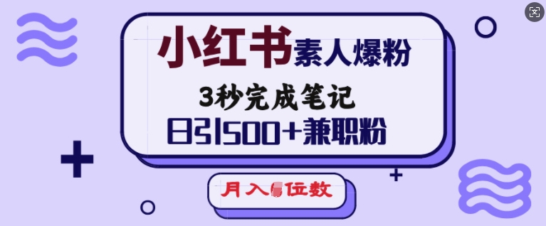 小红书素人爆粉，3秒完成笔记，日引500+兼职粉，月入5位数_中创网,自媒体短视频教学_网创项目_网络创业无忧资源网