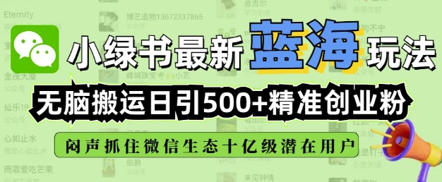 小绿书无脑搬运引流，全自动日引500精准创业粉，微信生态内又一个闷声发财的机会_中创网,自媒体短视频教学_网创项目_网络创业无忧资源网