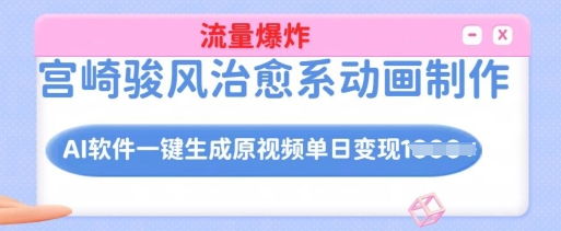 宫崎骏风治愈系动画制作，AI软件一键生成原创视频流量爆炸，单日变现多张，详细实操流程_中创网,自媒体短视频教学_网创项目_网络创业无忧资源网
