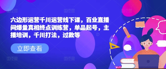 六边形运营千川运营线下课，百业直播间爆量真相终点训练营，单品起号，主播培训，千川打法，过款等_中创网,自媒体短视频教学_网创项目_网络创业无忧资源网