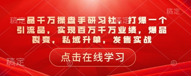 一品千万操盘手研习社，打爆一个引流品，实现百万千万业绩，爆品裂变，私域升单，发售实战_中创网,自媒体短视频教学_网创项目_网络创业无忧资源网