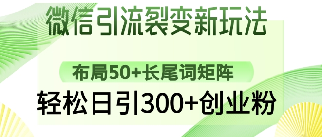 微信引流裂变新玩法：布局50+长尾词矩阵，轻松日引300+创业粉_中创网,自媒体短视频教学_网创项目_网络创业无忧资源网