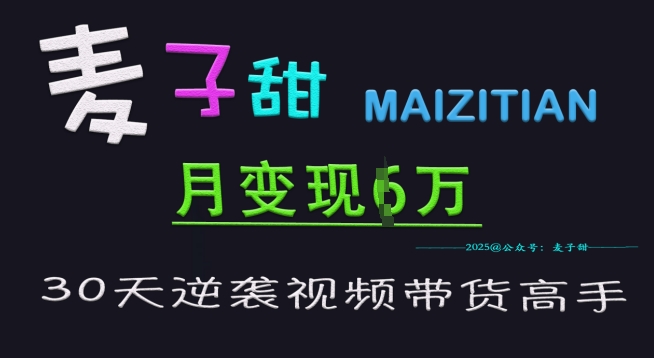 麦子甜30天逆袭视频带货高手，单月变现6W加特训营_中创网,自媒体短视频教学_网创项目_网络创业无忧资源网