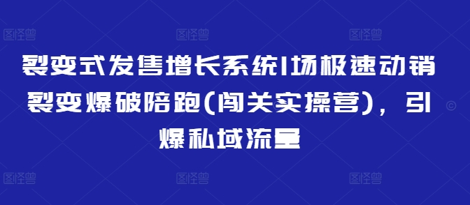 裂变式发售增长系统1场极速动销裂变爆破陪跑(闯关实操营)，引爆私域流量_中创网,自媒体短视频教学_网创项目_网络创业无忧资源网