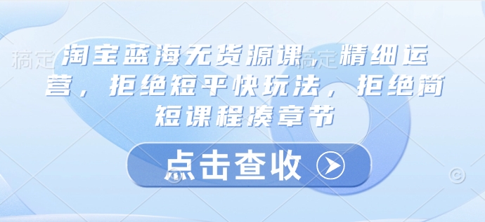淘宝蓝海无货源课，精细运营，拒绝短平快玩法，拒绝简短课程凑章节_中创网,自媒体短视频教学_网创项目_网络创业无忧资源网