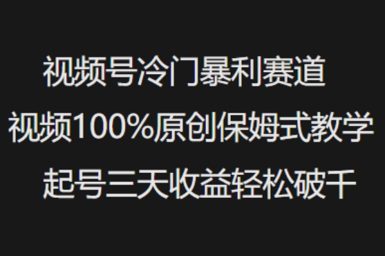 视频号冷门暴利赛道视频100%原创保姆式教学起号三天收益轻松破千_中创网,自媒体短视频教学_网创项目_网络创业无忧资源网