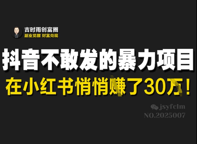 抖音不敢发的暴利项目，在小红书悄悄挣了30W_中创网,自媒体短视频教学_网创项目_网络创业无忧资源网