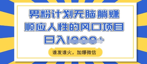 男粉计划无脑躺Z，顺应人性的风口项目，谁发谁火，加爆微信，日入多张【揭秘】_中创网,自媒体短视频教学_网创项目_网络创业无忧资源网