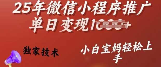 25年微信小程序推广单日变现多张，独家技术，小白宝妈轻松上手【揭秘】_中创网,自媒体短视频教学_网创项目_网络创业无忧资源网