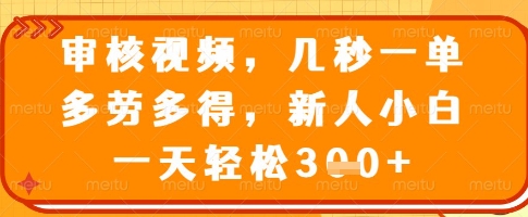 审核视频，几秒一单，多劳多得，新人小白一天轻松3张【揭秘】_中创网,自媒体短视频教学_网创项目_网络创业无忧资源网