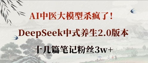 AI中医大模型杀疯了！DeepSeek中式养生2.0版本，十几篇笔记粉丝3w+_中创网,自媒体短视频教学_网创项目_网络创业无忧资源网