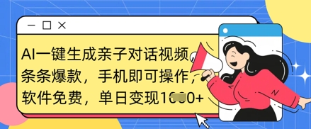 AI一键生成亲子对话视频，条条爆款，一部手机即可操作，单日变现数张_中创网,自媒体短视频教学_网创项目_网络创业无忧资源网