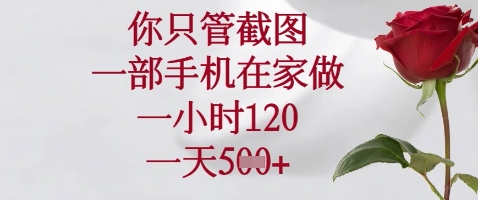 你只管截图，一部手机在家做，苹果安卓都可以，一小时120，一天5张+【揭秘】_中创网,自媒体短视频教学_网创项目_网络创业无忧资源网