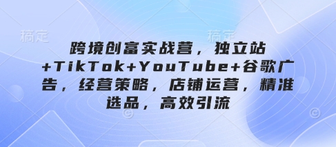 跨境创富实战营，独立站+TikTok+YouTube+谷歌广告，经营策略，店铺运营，精准选品，高效引流_中创网,自媒体短视频教学_网创项目_网络创业无忧资源网