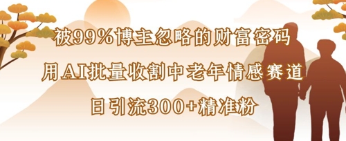 被99%博主忽略的财富密码：用AI批量收割中老年情感赛道，日引流300+精准粉_中创网,自媒体短视频教学_网创项目_网络创业无忧资源网