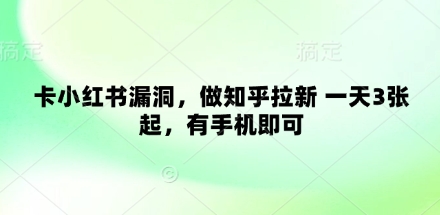 卡小红书漏洞，做知乎拉新 一天3张起，有手机即可_中创网,自媒体短视频教学_网创项目_网络创业无忧资源网