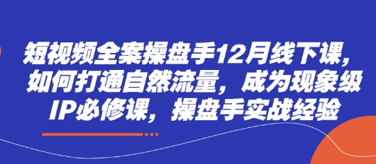 短视频全案操盘手12月线下课，如何打通自然流量，成为现象级IP必修课，操盘手实战经验_中创网,自媒体短视频教学_网创项目_网络创业无忧资源网
