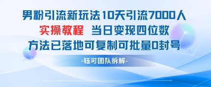 男粉引流新玩法10天引流7000人当日变现四位数可复制可批量0封号_中创网,自媒体短视频教学_网创项目_网络创业无忧资源网