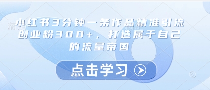 小红书3分钟一条作品精准引流创业粉300+，打造属于自己的流量帝国_中创网,自媒体短视频教学_网创项目_网络创业无忧资源网