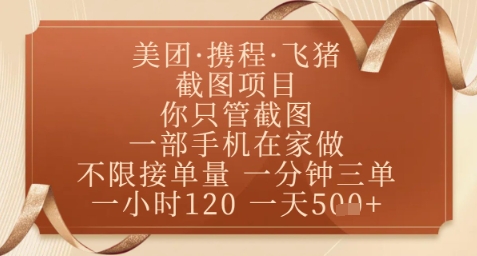 飞猪美团截图项目，你只管截图，一部手机在家做，正规平台无套路，一天5张+【揭秘】_中创网,自媒体短视频教学_网创项目_网络创业无忧资源网