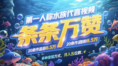 第一人称水族代言视频，条条万赞，20条作品涨粉7.8W，多种变现方式月入五位数_中创网,自媒体短视频教学_网创项目_网络创业无忧资源网