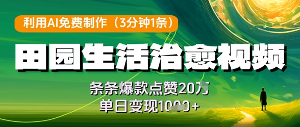 利用AI免费制作田园生活治愈视频，条条爆款点赞20W，单日变现几张_中创网,自媒体短视频教学_网创项目_网络创业无忧资源网