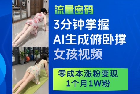 3分钟掌握AI生成俯卧撑女孩视频，零成本涨粉变现，1个月1W粉_中创网,自媒体短视频教学_网创项目_网络创业无忧资源网