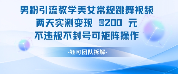男粉引流教学美女常规跳舞视频两天实测变现1k+，不违规不封号可矩阵操作_中创网,自媒体短视频教学_网创项目_网络创业无忧资源网