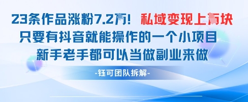 抖音私域项目23条作品涨粉7.2W，私域变现1W_中创网,自媒体短视频教学_网创项目_网络创业无忧资源网