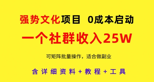 强势文化项目，一个社群收入25个W，0成本启动，可矩阵批量操作，原创详细实操教程_中创网,自媒体短视频教学_网创项目_网络创业无忧资源网