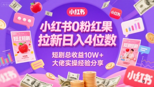 小红书0粉红果短剧拉新日入4位，数短剧总收益10W+大佬实操经验分享_中创网,自媒体短视频教学_网创项目_网络创业无忧资源网