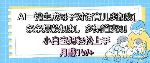 AI一键生成母子对话育儿类视频，条条爆款视频，多渠道变现，小白宝妈轻松上手，月入1W+_中创网,自媒体短视频教学_网创项目_网络创业无忧资源网